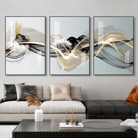 3 Piece Golden Serenity – Nordic Luxury Abstract Deer Canvas Wall Art